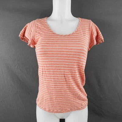 Camiseta Hi Line Mujer Pequeña Naranja Gris Rayas Suave Indie Edgy Lino Informal Foto 1 de 4