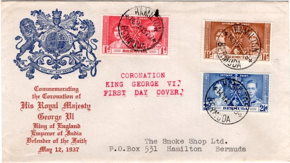 First day cover, Bermuda, George VI Coronation, Scott #115-7, 1937 - Image 1 of 1