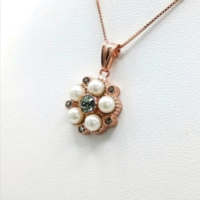 Pendente Argento 925 Rosa Teorema Vicenza con Perle Naturali e Quarzo Fumè - Immagine 1 di 4