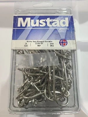 MUSTAD DURATIN 2330-DT OFFSET HOOKS SALTWATER #3 KIRBY SEA RINGED 100CT - Image 1 of 4