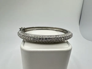 VTG LS Lia Sophia Silver Tone Clamp Safety Bracelet White Rhinestones Estate - Picture 1 of 7