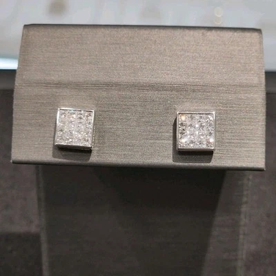14ct White Gold Invisible Set Princess Cut Diamond Earrings (Diamonds: 1.00ct) - Image 1 of 4
