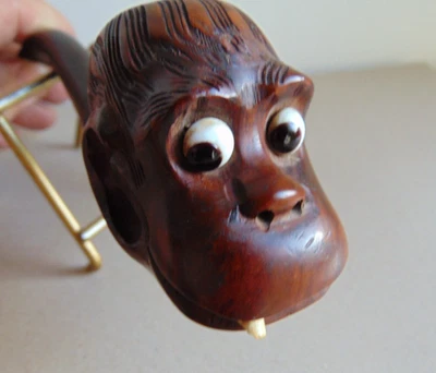 Pipe Saint-Claude JCG-Bois de bruyère tête de singe sculptée yeux sulfure - Photo 1/4