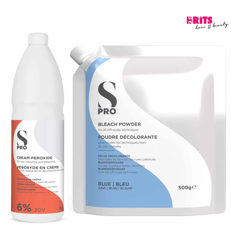 SPRO S-PRO Creme Peroxide 6% 20VOL 1000ml & Blue Powder Bleach 500g