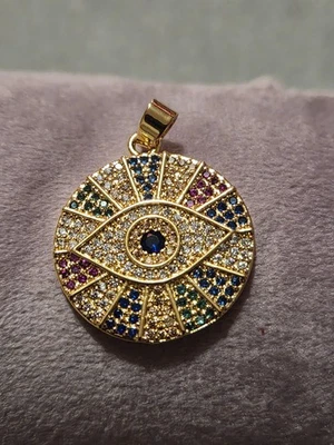 Lindo pingente de zircônia multicolorido folheado a ouro turco olho mau  - Imagem 1 de 4