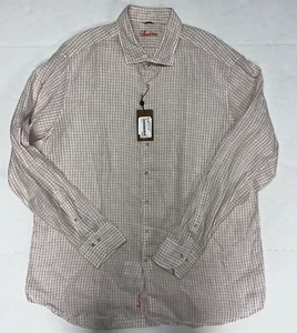 $285 New STENSTROMS Fitted Body Men's XXL 2XL Linen Check Print Button Front - Picture 1 of 7