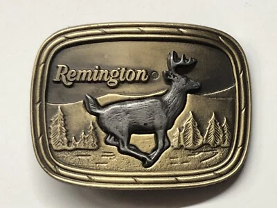 Hebilla de cinturón vintage 1979 Remington acabado latón “Running White-taild Deer” Foto 1 de 4