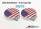 2Pcs A99 Golf Usa Flag Golf Ball Marker-N With Magnetic Cap Clip Hat Visor Clip