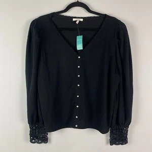 Maurices Pearl Button Lace Trim Blouse Size XL Black V Neck Long Sleeve - Picture 1 of 10