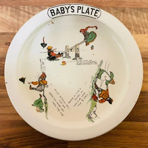 Antique Pottery Baby's Plate Jack & Jill & Margery Daw Transfer Decorated 7.5" - Picture 1 of 12