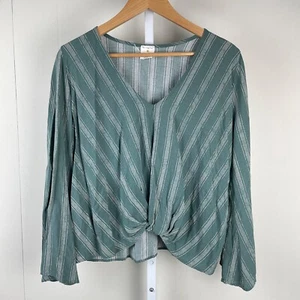 By Together Boutique grün gestreift Twist Front Top Bluse Glockenärmel Boho Small - Bild 1 von 7