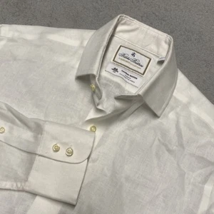 Brooks Brothers Thomas Mason Shirt Mens 14.5 /32 White Linen Luxury Excellent - Picture 1 of 9
