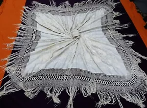 Antique Chinese hand embroidery peoples phoenix flower motif silk piano shawl w - Picture 1 of 15