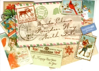 Merry Christmas Victorian Stamps Stamp Die Cut Blank Note Cards - Set of 3 - Image 1 of 2