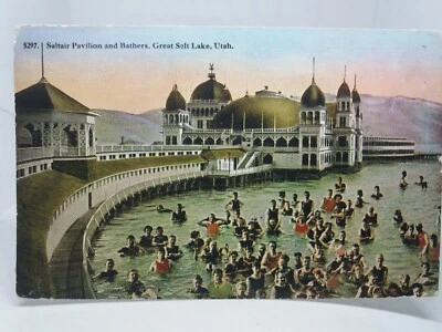Saltair Pavillon und Badegäste der große Salt Lake Utah USA Vintage Postkarte  - Bild 1 von 3