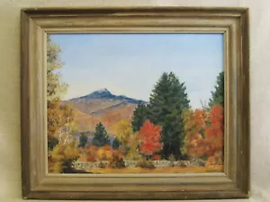 Dipinto paesaggio autunnale montagna cornice originale boschi arte parete cabina rustica - Foto 1 di 3
