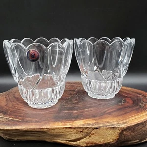 St George Toscany Heart Hurricane Crystal 2 Pc Candle Holder VTG - READ - Picture 1 of 10