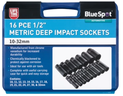 Bluespot 16pce 1/2" Metric Deep Impact Sockets 10-32mm - Image 1 of 3
