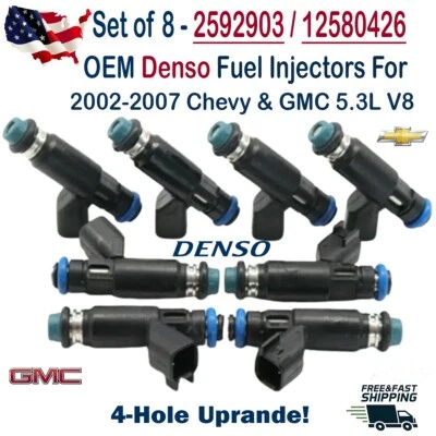 Denso x8 OEM 4-Hole Upgrade Fuel Injectors for 2002-2007 Chevrolet & GMC 5.3L V8 - Image 1 of 4