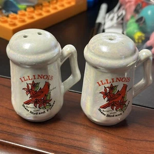 Illinois State Bird and Flowers Salt & Pepper Shakers Cardinal Violet Butterfly - Picture 1 of 4