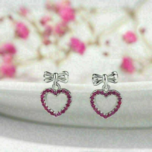 1.80Ct Lab Created Pink Sapphire He Drop Dangal Earrings 14K White Gold Plated - Picture 1 of 5