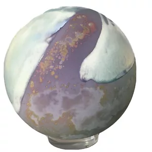 Tony Evans Studio Raku Pottery Sphere Planet Globe w/ Lucite Base Signed - Picture 1 of 10
