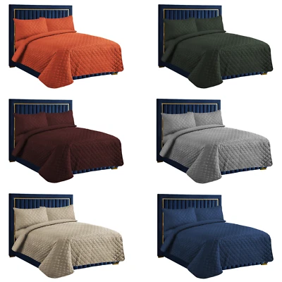 Luxury 3PC Quilted Bedspread Throw Comforter Set Double King Super King Bed Size - Image 1 of 4