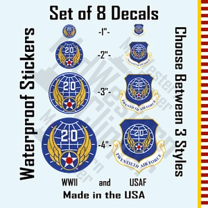 8, decalcomanie patch 20° Aeronautica Militare. Adesivi 2x1"+2"+3"+4" USAAF USAF WWII. 3 stili - Foto 1 di 9