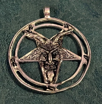 Large Baphomet Pendant in Nickel Plated Pewter - Stylized Inverted Pentacle - Image 1 of 3