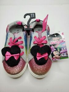 New With Tags Toddlers Girls Disney Minnie Mouse Rainbow Pom Sneakers Size 11