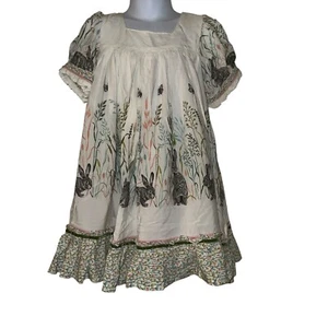 Bunny Rabbit Easter Dress Toddler Girls 3T Bunnies Playing in Grassy Field - Picture 1 of 9