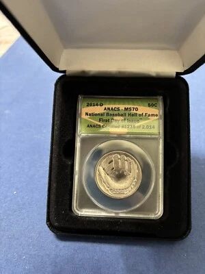 2014-D 50c National Baseball HOF First Day Issue ANACS MS70 Orig Sleeve+Case+COA - Image 1 of 4