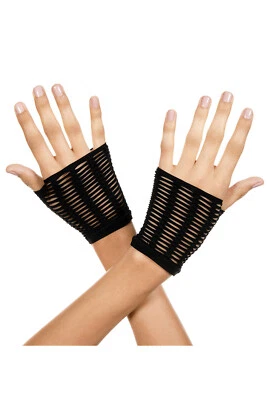 Ladies Black Oval Net Fingerless Gloves Sexy Dancer Designer Lingerie P480 - Image 1 of 3