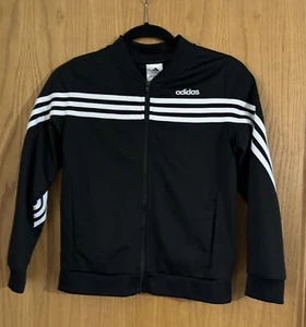 Adidas Girls Jacket Large(14) Black White Track Jacket Stripes Tricot Youth Kids - Picture 1 of 3