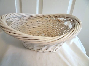 White Bamboo/Wicker Storage Basket-Handles-Bathroom-Nursery-EUC - Picture 1 of 9