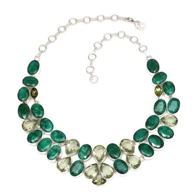 Collar y conjunto de joyería artesanal de cuarzo amatista verde zafiro esmeralda 18-20"" Foto 1 de 4
