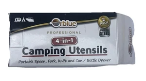 Orblue 4 In 1 Spoon Fork Knife Folding Bottle / Can Opener Camping Utensils 2 P - Picture 1 of 9