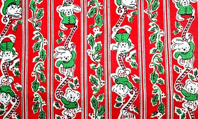 3 Yards Christmas Bears & Bunnies Stripe Cotton Fabric - Image 1 of 3