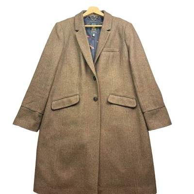 JOULES Coat UK 18 Green Tweed Wool Langley Jacket Long Country Covert Races - Image 1 of 4