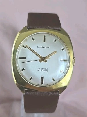Relógio de pulso mecânico masculino vintage folheado a ouro CORTEBERT 21 joias fabricado na Suíça - Imagem 1 de 4