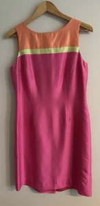 Vintage 90s Y2K 100% Silk Striped Fully Lined Sleeveless Dress Size 6 Neon - Picture 1 of 12