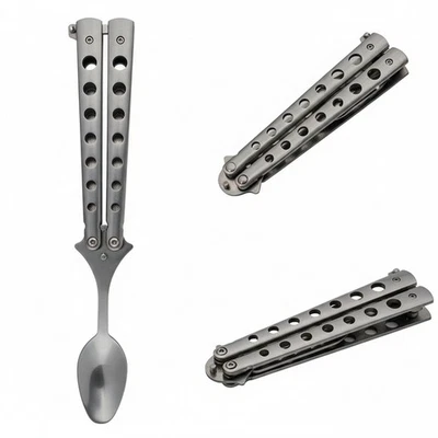 Cuchillo Plegable Estilo Mariposa Plateado 5 pulgadas Entrenador Balisong Cuchillo de Práctica para EDC Foto 1 de 4