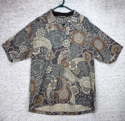Camisa Tommy Bahama Mandala Diseño Seda Hawaiana Botón Marrón Paisley Para Hombre Talla L Foto 1 de 4