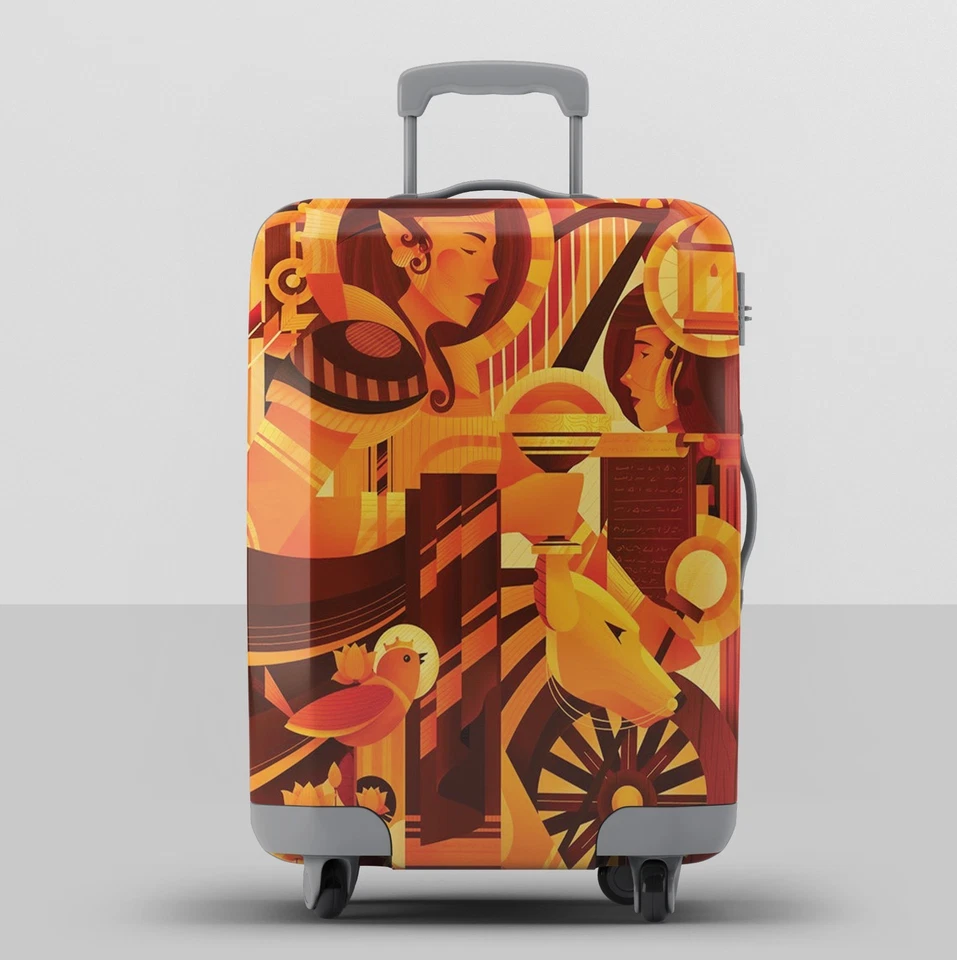 Арт-деко абстрактный оранжевый чехол для багажа — защитный рукав для дорожного чемодана - Изображение 1 из 3