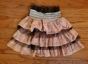 PERSNICKETY CHILD'S SKIRT COTTON CALICO RUFFLE PINK GRAY STRIPE AGE 4 Y - Picture 1 of 7