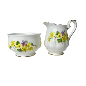 Royal Albert Creamer Open Sugar Set Bone China England Yellow Purple Flowers - Picture 1 of 12