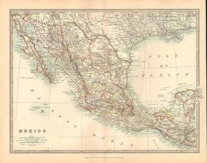 1911 LARGE VICTORIAN MAP ~ MEXICO ~ LOWER CALIFORNIA GUATEMALA - Picture 1 of 5