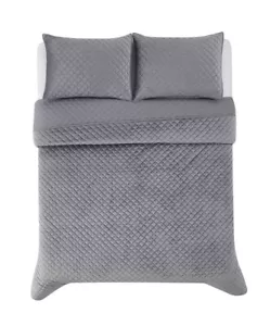 Royal Velvet 3 Piece Gray Diamond VELVET King Quilt & Shams NEW From Macys - Picture 1 of 7