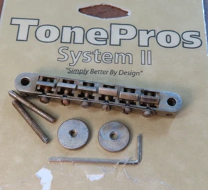 aged TonePros AVR2-N BRIDGE vintage posts thumbwheels Nickel fit Gibson Les Paul - Picture 1 of 5