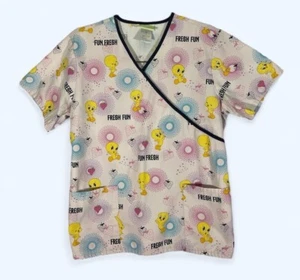 Baby Looney Tunes Tweety Bird Scrub Top Size Large nurse shirt pockets - Picture 1 of 4